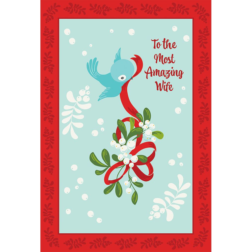 Blue Bird And Mistletoe Christmas Card Wife